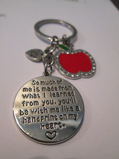 THANK YOU TEACHER SILVER TONE KEYCHAIN RED APPLE