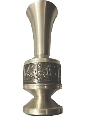 Norwegian Selandia Pewter Vase 5.75 Inch with Multiple Seascape Scenes.