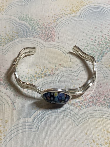 Millefiori Bracelet Silver Tone Cuff Bangle - Imagen 4 de 4