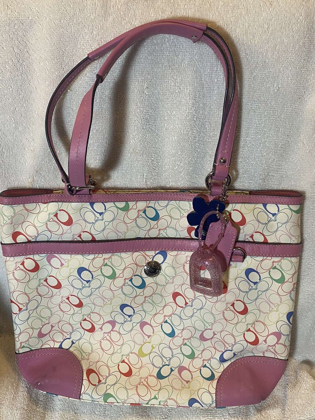 Coach Purse Large HandBag White & Pink Great Conditio… Gem