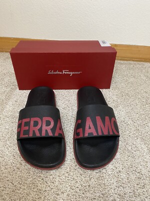 Salvatore Ferragamo Men’s Black Logo Slides - Sz 11 Salvatore Ferragamo BLACK Groove 11 Slide Sandals Size 6M  main image 2
