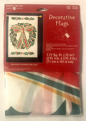 VTG Forget Me Not - American Greetings Christmas Flag Wreath Outdoor Decor NIP