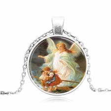 ANGEL PROTECT WING charm pendant 22" Sterling Silver 925 necklace female MOM KID