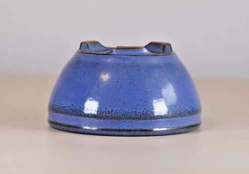 Japanese Bonsai Pot HEIAN KOZAN φ3.5"(9cm) Blue Glazed Round Y204 - Picture 8 of 11