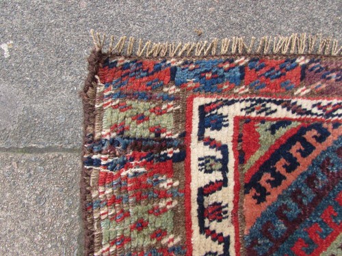Antique Traditional Hand Made Oriental Wool Blue Red Bag Face Rug 101x71cm - Picture 12 of 15