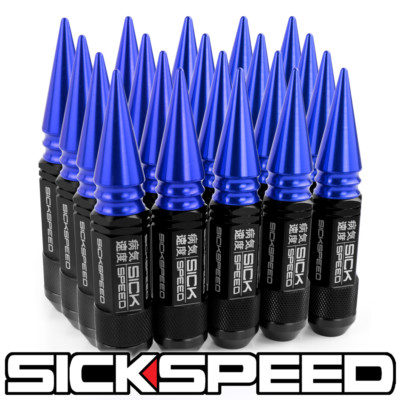SICKSPEED 20PC BLACK / BLUE SPIKED ALUMINUM 108MM 3 PC LUG BOLT 12X1.5 B01