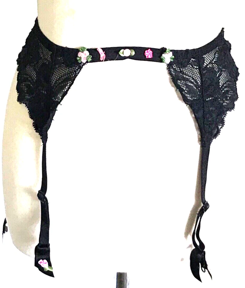 Betsey Johnson Lingerie, Garter Belt, Sexy Black Rose Wasp Waist Undergarment — 第 2/4 张图片