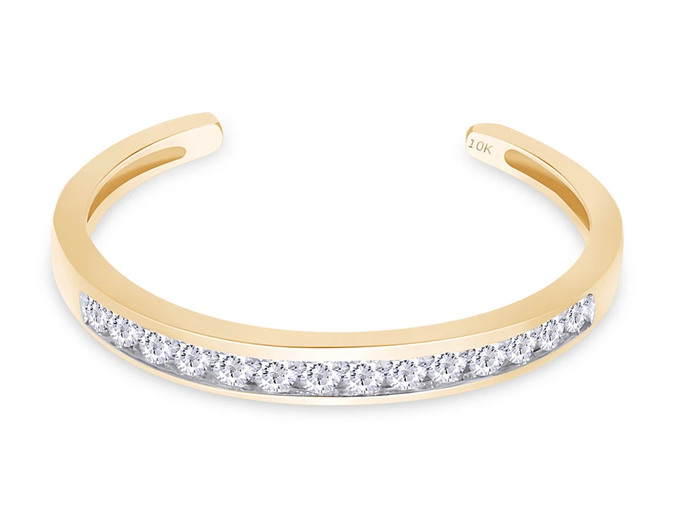 Anillo con banda ajustable de diamantes redondos naturales de 1/7 quilate en oro amarillo de 14 k Foto 3 de 4