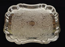 Vintage Oneida Silverplated Ornate Baroque Salver Mail Calling Card Martini Tray