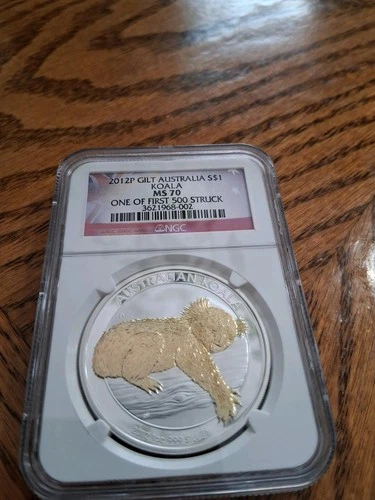 2012 P SILVER AUSTRALIA $1 GILT KOALA 1 OZ COIN NGC MS 70 1'ST OF 500. PERFECT!