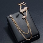 High Quality Rhinestone Decor Reindeer Brooch with Chain Christmas Gift Jewelry