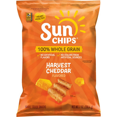 SunChips 100% Whole Grain Harvest Cheddar Snack Chips Bag, 7 oz 