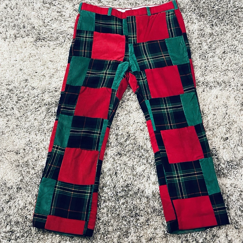 Винтажный 70-х лоскутное одеяло вельветовые мужские брюки 36 x 30 широкая нога клетку США коготь молнии мод - Изображение 3 из 4