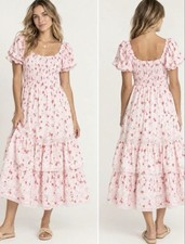 LoveShackFancy X Target Cosette Smocked Floral Puff Sleeve Tiered Dress Sz Xxs