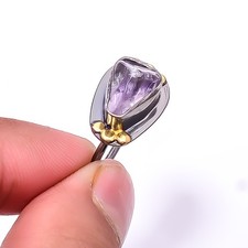 Natural Purple Amethyst Black And Gold Plated 925 Sterling Silver Ring s.8 R58