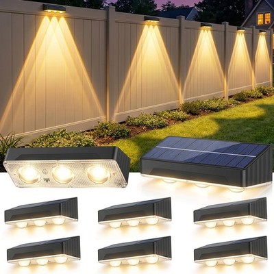 Solar Fence Lights Outdoor 8 Pack Waterproof Upgraded Brightness 3 Lens Solor...