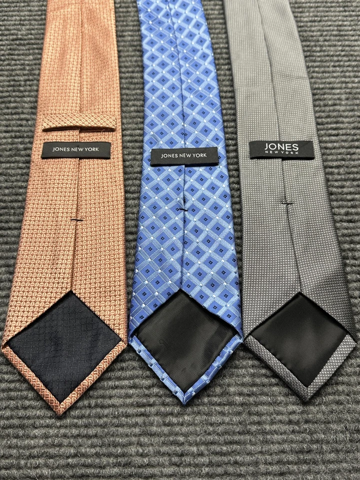 Corbatas Jones New York Para Hombre Talla Única Azul Melocotón Gris Lote de 3 Diamantes Geométricos Foto 2 de 4