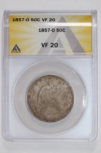 1857-O SEATED LIBERTY HALF DOLLAR ANACS VF20