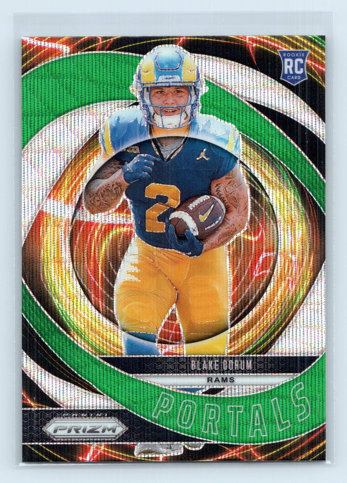 2024 Panini Prizm #8 Blake Corum Portals Wave Green Prizm