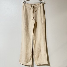 Calvin Klein Women  s Size 4 Beige Wide Leg Drawstring Waist Linen Blend Pants