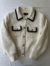 Talbots Amherst Tweed Jacket Blazer Bomber Style Ivory Creme Size XL
