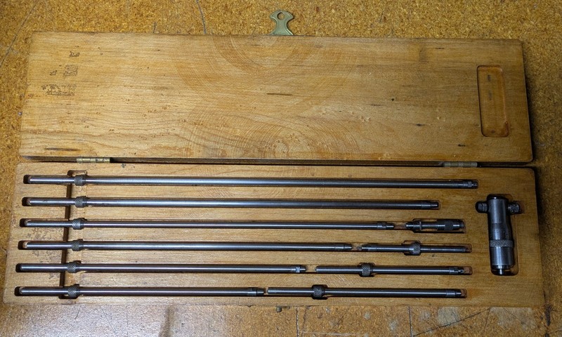 Starrett model 124-B, 2"- 12" Inside Micrometer Set with wooden case