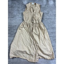Cambridge Spirit Dress Womens 12 Tan Ramie Cotton Sleeveless Maxi Gathered Waist