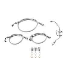 Chrome Brake Line Kit For Harley 07-19 12"-14"Handlebar Dyna Fat Bob Non-ABS