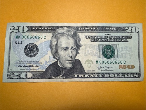 Rare $20 Dollar Bill Banknote Series 2013 Fancy Serial Number Binary 06060660