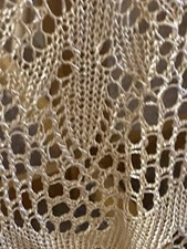 Antique Hand Crocheted Oval Piano Scarf Shawl Fringed Ivory Silk 72