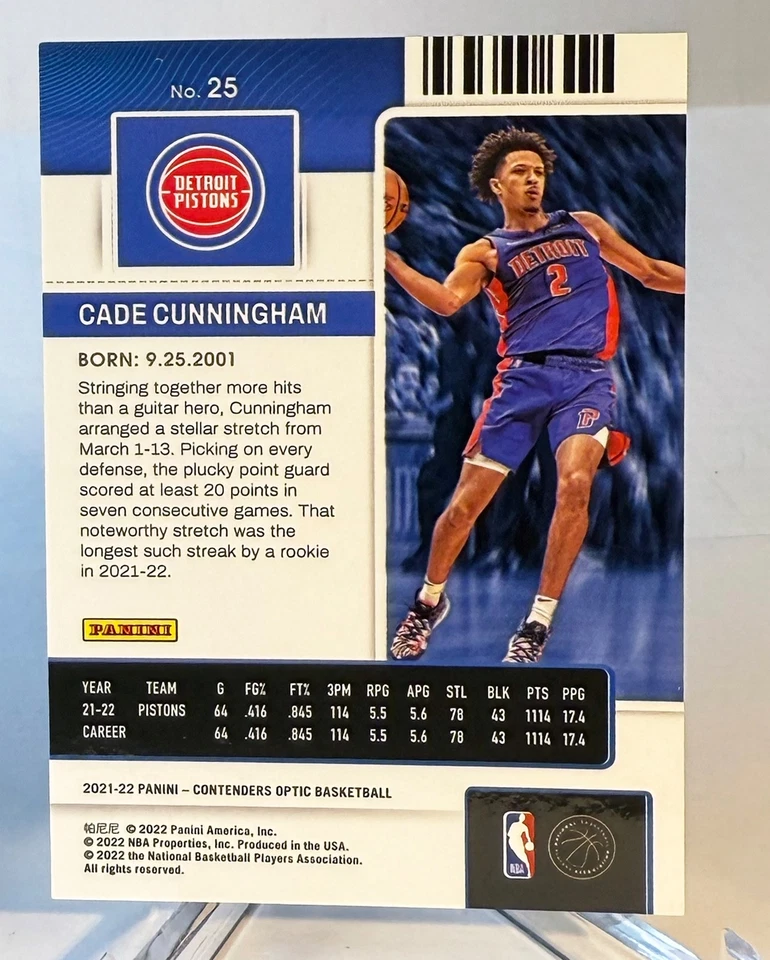 2021 Contenders Optic Cade Cunningham Rookie #25 (RC) - Image 2 of 2