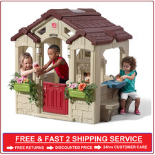 Kids Playhouse Outdoor Child Toddler Plastic Cottage Play House Toy W/ Fireplace