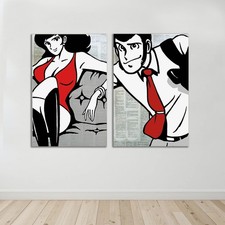 Set 2 Quadri Pop Art Dipinto a Mano su Collage Vocabolario Vintage Lupin Margot