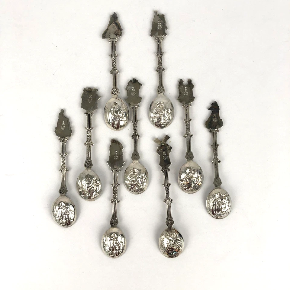 Antigo Conjunto de 9 Colheres Demitasse Ornamentadas Figural Repousse Holland S AN 90 - Imagem 2 de 4