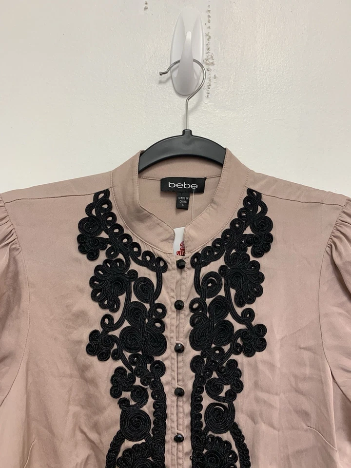 Camisa Babydoll Vintage Años 90 Bebe Y2K Bordada Seda Mujer Pequeña Capricho Foto 2 de 4