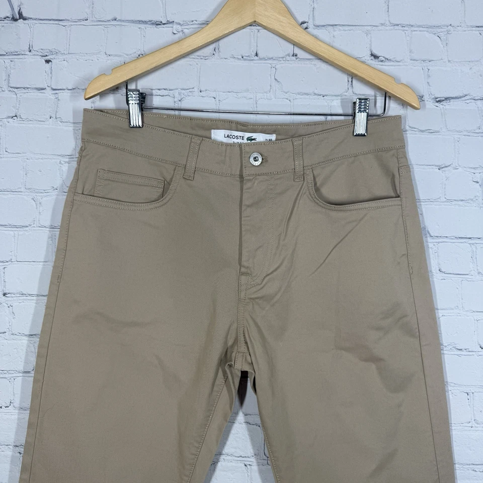 Lacoste Pants Men Size 33"X34" Beiege Canva Tall Slim Fit Preppy Office Career - Image 4 of 4