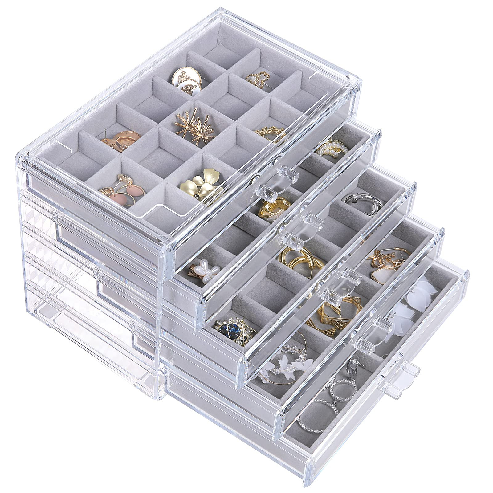 Earring Jewelry Organizer with 5 Drawers, Birthday Present, Clear Acrylic Jew...