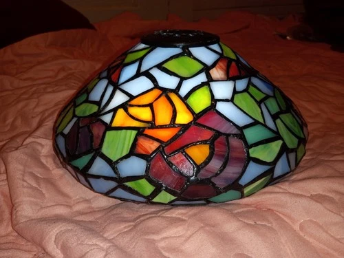 Stained Art Glass Table Lamp Shade  Fixture Tiffany-Style Vintage