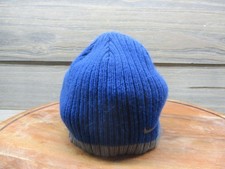 Nike Hat Beanie Youth Boys One Size Blue Gray Knit Acrylic Swoosh Logo Winter