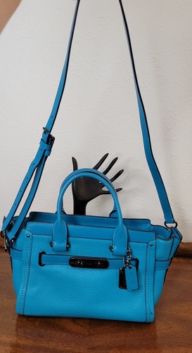 Coach Swagger Türkis Umhängetasche Crossbody Handtasche Tragetasche Kiesel Leder Gunmetal - Bild 5 von 24