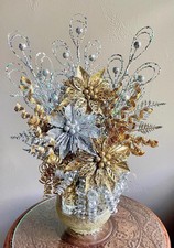 Silver  Gold Poinsettia Christmas Arrangement, Elegant Holiday Home Decorations