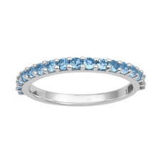 Half Eternity Round Swiss Blue Topaz 925 Sterling Silver Stackable Band Ring