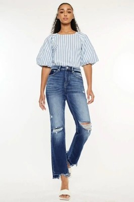 T-Shirts Trendsi Kancan High Rise Distressed Jeans Women's Slim Straight Fit USA