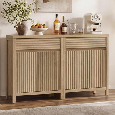 58'' Fluted Buffet Cabinet Sideboard 4 Doors 2 Drawers Reclaimed Light Oak