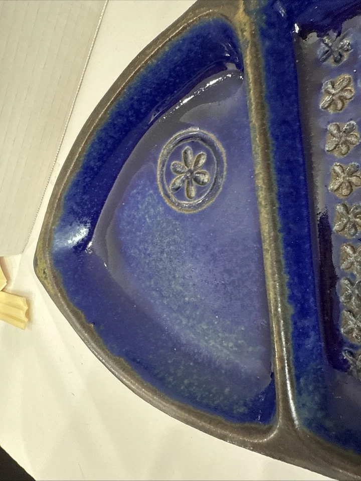 VTG Bennington Potters Cobalt Blue Divided Fish Platter MCM RETRO #1807 - Image 3 of 4