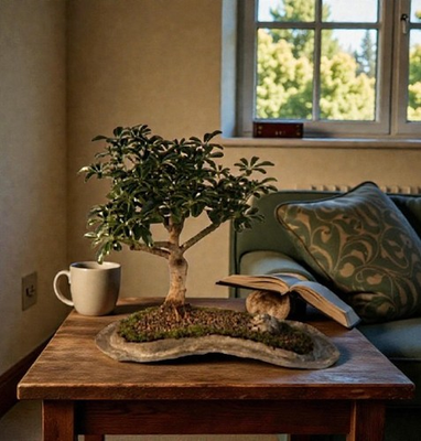 #ad #ad Hawaiian Umbrella Bonsai Tree 9quot;H on a Rock Slab Indoor Plant Perfect Gift $235.95