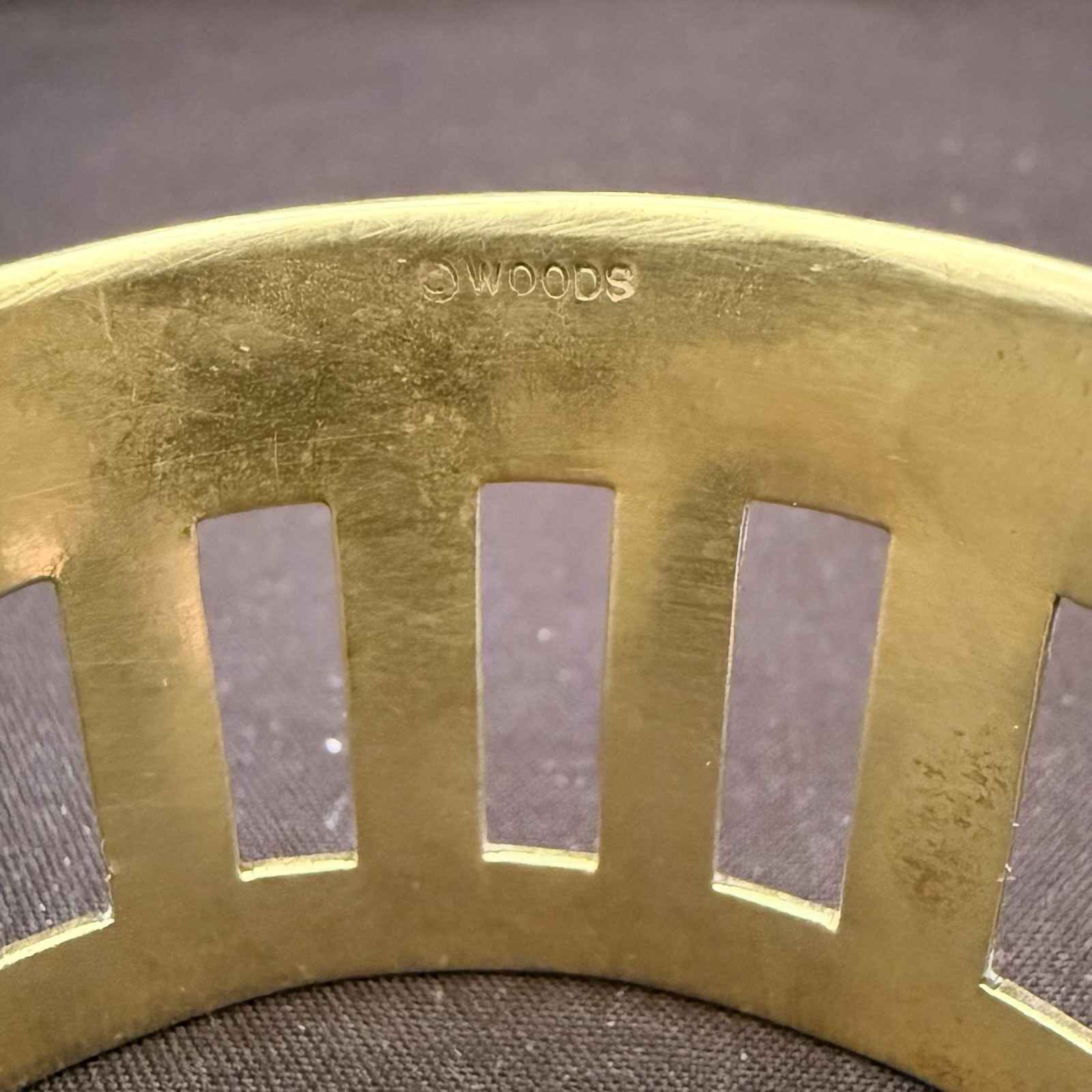 VINTAGE Solid Brass Cuff Bracelet Signed Woods Mo… - image 3