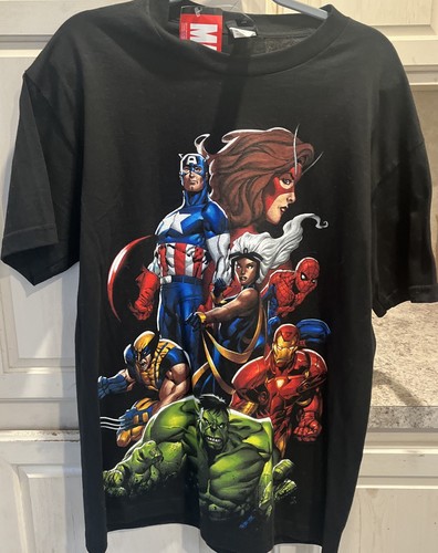 VINTAGE Y2K Marvel Shirt Mens Large Black Mad Engine Hulk Iron Man Wolverine - Picture 2 of 8
