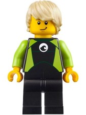 LEGO® Minifig cty0811 - Coast Guard City - Surfer in Black and Lime Wetsuit