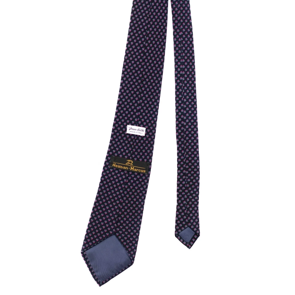 Corbata de Seda Neiman Marcus Azul Turquesa Rosa Patrón Abstracto Larga Estrecha Italia Foto 3 de 3